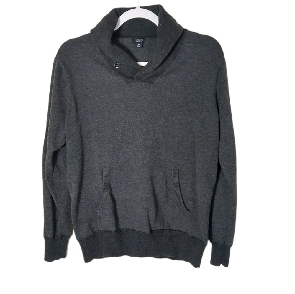 J. Crew Men's Button Collar cotton pullover sweater shirt‎ size Medium Grey